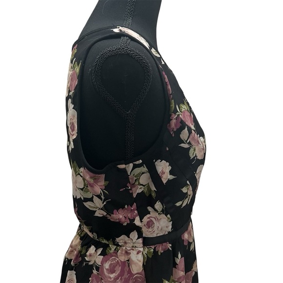 Three Pink Hearts 11 Black Dark Floral Sleeveless Fairy Grunge A-Line Mini Dress - Picture 4 of 8